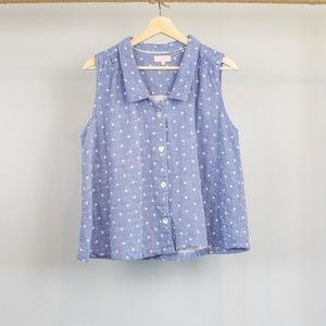 St. Tropez West Polka Dot Sleeveless Button Up